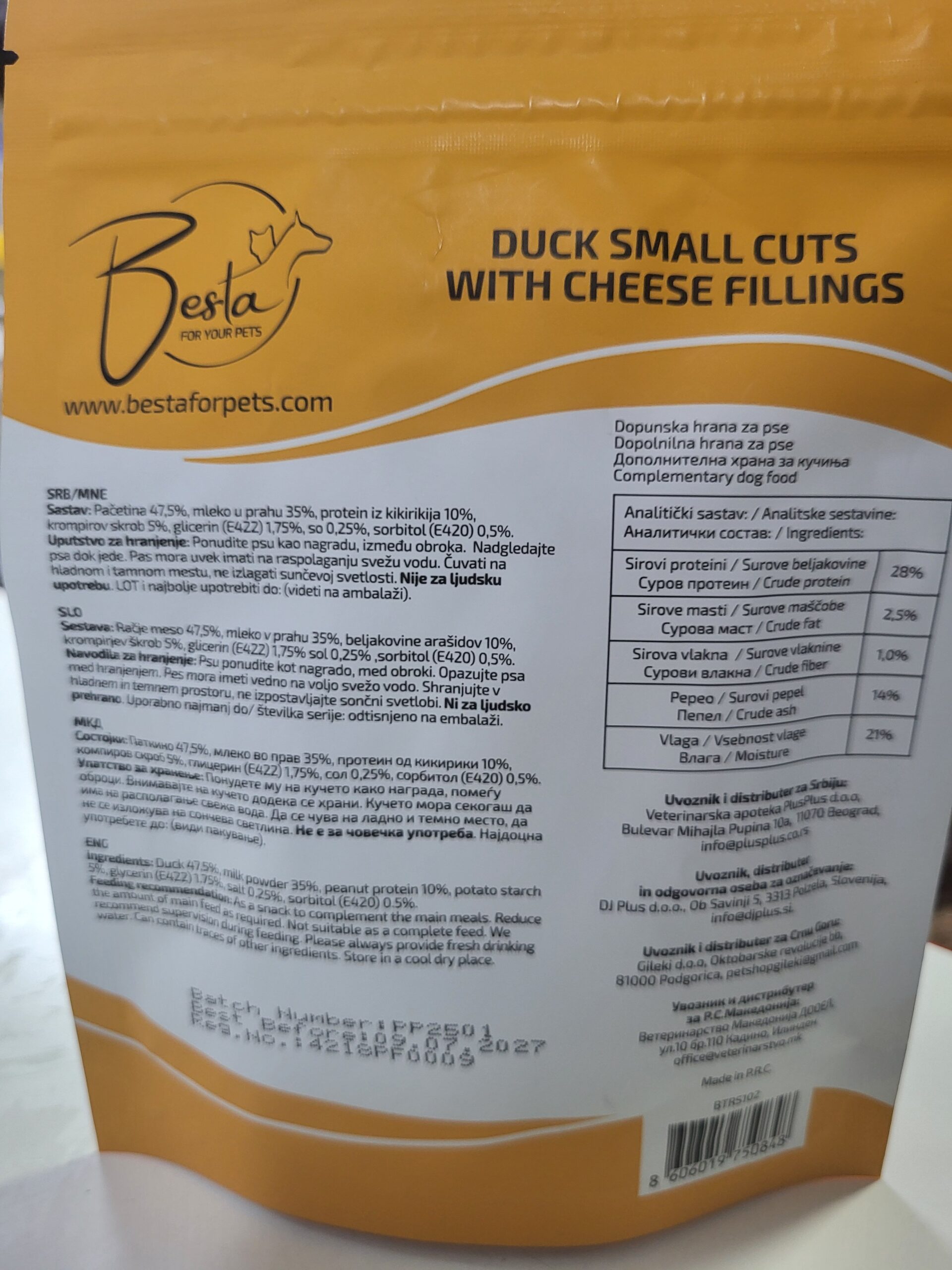 Besta Duck 🦆small cuts 80g 🦆 i sir - poslastice za pse - Slika 2